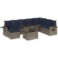 Syfax Ensemble de canapé de jardin 9 pcs avec coussins gris résine tressée