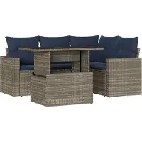 Syfax Ensemble de canapé de jardin 5 pcs avec coussins gris résine tressée