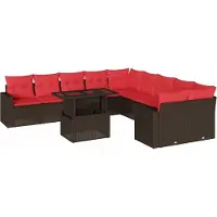 Syfax Ensemble de canapé de jardin 11 pcs avec coussins marron résine tressée