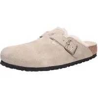 Birkenstock - Sabots chauds et doux - Boston Shearling Leather/Suede Regular Taupe en Cuir - Taille 42 - Marron