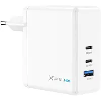 XLayer Chargeur 140 W blanc, 2 ports USB-C et 1 port USB-A, technologie GaN