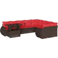 Syfax Ensemble de canapé de jardin 10 pcs avec coussins marron résine tressée