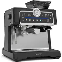 Klarstein GrandPresso Touch Machine à café en grain – 20 Bars, 1350 W, Écran tactile, Broyeur intégré, Buse vapeur, Réservoir 2,3 L, Acier inoxydable, Noir