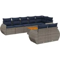 Syfax Ensemble de canapé de jardin 9 pcs avec coussins gris résine tressée