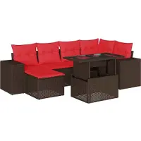 Syfax Ensemble de canapé de jardin 7 pcs avec coussins marron résine tressée