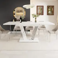 SUCCESS COURIER Table à rallonge avec plateau en marbre 120-160 x 80 x 76 cm - Table de cuisine avec plateau coulissant et piètement en papillon pour la cuisine et le salon