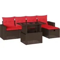 Syfax Ensemble de canapé de jardin 6 pcs avec coussins marron résine tressée