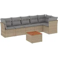 vidaXL Ensemble de salon de jardin 7 pièces avec coussins Beige Poly Rattan