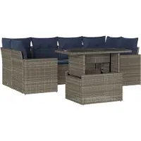 Syfax Ensemble de canapé de jardin 7 pcs avec coussins gris résine tressée