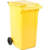 Sonstiges Poubelle plastique 240 L jaune avec couvercle rabattable et roulettes, résistante, Poubelle, Jaune