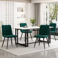 SUCCESS COURIER Ensemble table et 4 chaises de salle à manger 140 x 80 cm, noir ; ensemble de salle à manger de style moderne ; chaises de salle à manger en velours vert foncé ; table à pieds en fer noir