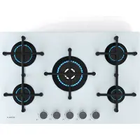 Klarstein Illuminosa 5 Plaque De Cuisson Gaz - 5 Brûleurs Sabaf, 4kW-1kW, Verre Trempé, Allumage Électrique, Sécurité Anti-Défaillance, Pour Gaz Naturel & GPL, Blanc, 76x13x50 cm