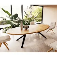DELIFE Table à manger Edge ovalee 280x130x2,5 chêne naturee Zenthara Angulaire métal noir Flow-Edge