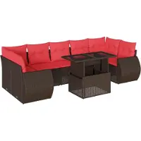 Syfax Ensemble de canapé de jardin 8 pcs avec coussins marron résine tressée