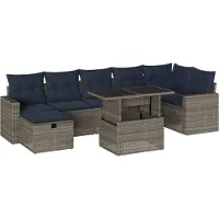Syfax Ensemble de canapé de jardin 8 pcs avec coussins gris résine tressée
