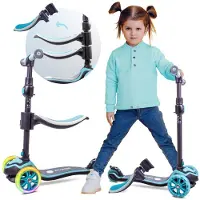 Sun baby Trottinette pour enfants Trottinette à trois roues avec roues LED Freins arrière sur 2 roues Hauteur réglable jusqu'à 50 kg Chargement bleu