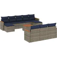 Syfax Ensemble de canapé de jardin 11 pcs avec coussins gris résine tressée