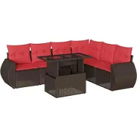 Syfax Ensemble de canapé de jardin 7 pcs avec coussins marron résine tressée