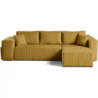 Best Mobilier Topaze - canapé d'angle réversible 4 places - convertible avec coffre, tablette et poufs - en velours côtelé , Jaune