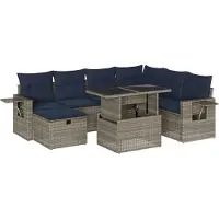 Syfax Ensemble de canapé de jardin 8 pcs avec coussins gris résine tressée