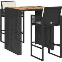 Syfax set de bar de jardin 3 pièces avec coussins Noir Poly rotin Acacia