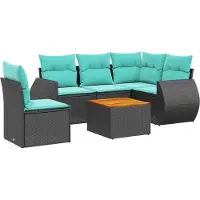 Syfax Ensemble de canapé de jardin 6 pcs avec coussins noir résine tressée