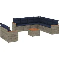 Syfax Ensemble de canapé de jardin 10 pcs avec coussins gris