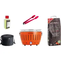 LotusGrill Starter-Set KLEIN Mandarinenorange, 1kg Kohle,Paste, Messer
