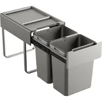 SVITA EM2x20 Poubelle encastrable 40L (2x20L) 2 compartiments avec couvercle Système de tri des déchets Cuisine Sous-armoire Poubelle extensible Gris
