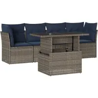 Syfax Ensemble de canapé de jardin 5 pcs avec coussins gris résine tressée