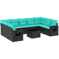 Syfax Ensemble de canapé de jardin 10 pcs avec coussins noir