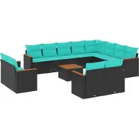 Syfax Ensemble de canapé de jardin 13 pcs avec coussins noir