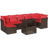 Syfax Ensemble de canapé de jardin 8 pcs avec coussins marron résine tressée