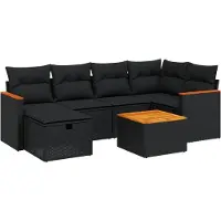 vidaXL Ensemble de salon de jardin 7 pièces avec coussins noir poly rotin