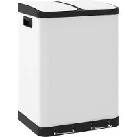 HOMCOM Poubelle de cuisine 2 x 30L poubelle à pédale en acier inoxydable avec 2 compartiments, couvercle à fermeture douce, seaux intérieurs amovibles, pour le recyclage et les déchets, blanc