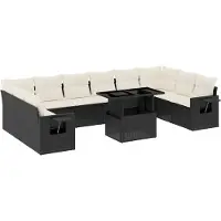vidaXL Ensemble de salon de jardin 11 pièces avec coussins noir poly rotin