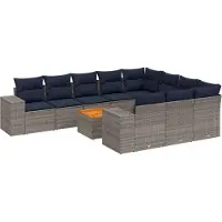 Syfax Ensemble de canapé de jardin 11 pcs avec coussins gris résine tressée