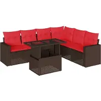 Syfax Ensemble de canapé de jardin 7 pcs avec coussins marron résine tressée
