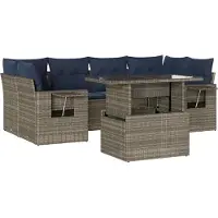 Syfax Ensemble de canapé de jardin 7 pcs avec coussins gris résine tressée
