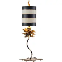 Flambeau Lampe de table Dominique noir-crème-doré 1xE27x60W, abat-jour en papier parchemin, dimensions : 64,7 x 25,2 x 25,2 cm, IP20,