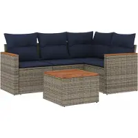 Syfax Ensemble de canapé de jardin 5 pcs avec coussins gris résine tressée
