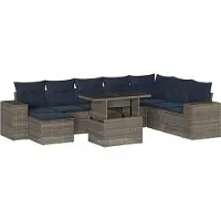 Syfax Ensemble de canapé de jardin 9 pcs avec coussins gris résine tressée