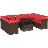 Syfax Ensemble de canapé de jardin 10 pcs avec coussins marron résine tressée
