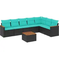 Syfax Ensemble de canapé de jardin 8 pcs avec coussins noir résine tressée