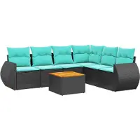 Syfax Ensemble de canapé de jardin 7 pcs avec coussins noir résine tressée