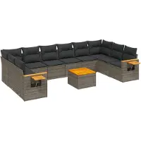 vidaXL Ensemble de salon de jardin 11 pièces avec coussins Gris Poly rotin