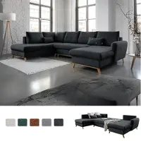 Miuform Scandic Lagom - Canapé d'angle avec fonction lit et coffre de lit U-FORM GAUCHE - 312x202 cm - Gris foncé - Canapé-lit Canapé