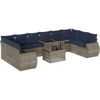 Syfax Ensemble de canapé de jardin 11 pcs avec coussins gris résine tressée