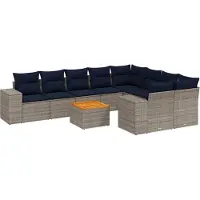 Syfax Ensemble de canapé de jardin 10 pcs avec coussins gris résine tressée