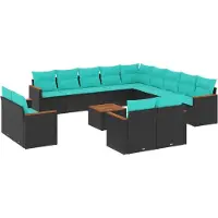 Syfax Ensemble de canapé de jardin 14 pcs avec coussins noir résine tressée